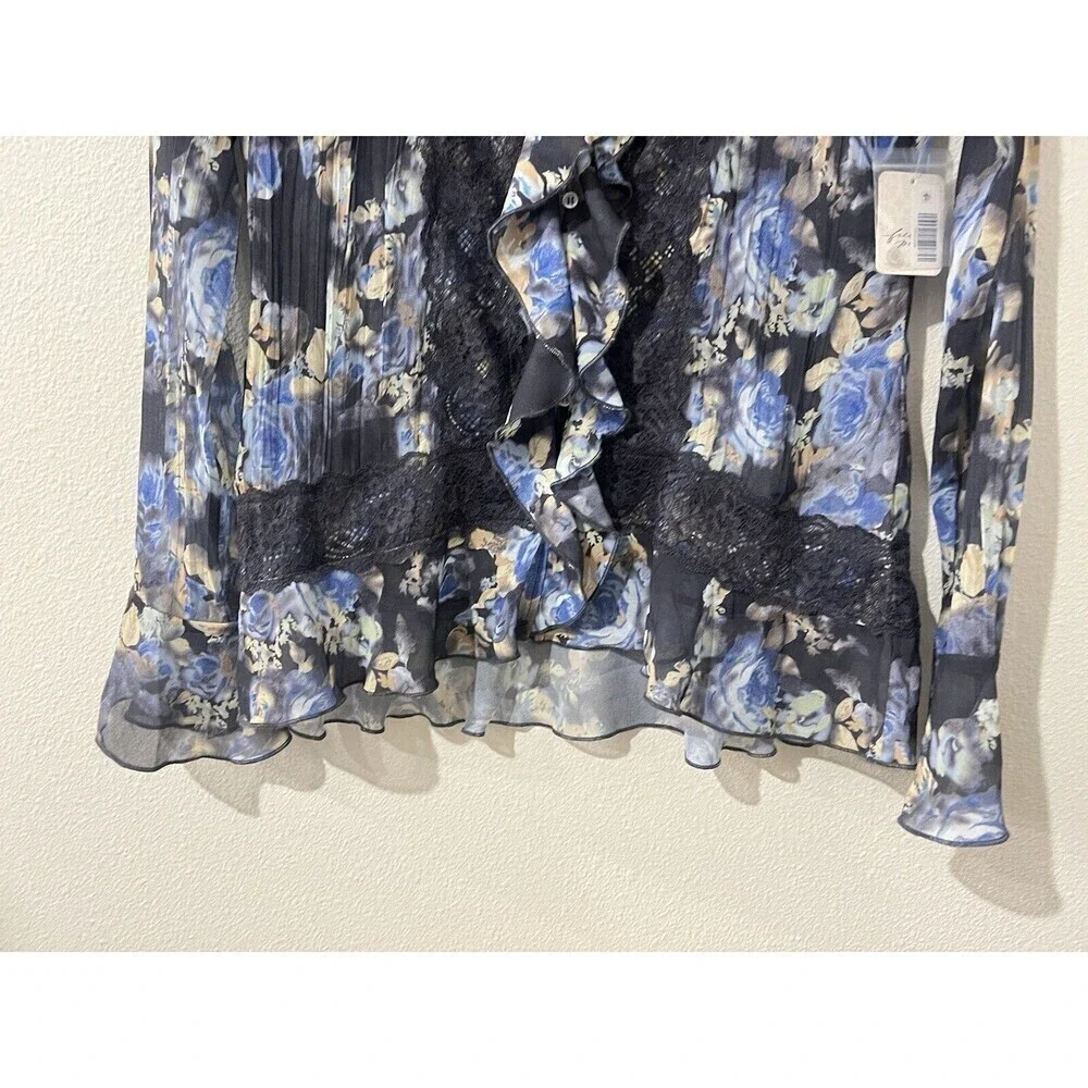 Free People Bad at Love Blouse Sheer Floral Ruffle Sleeve Lace Boho Fairy Whimsy